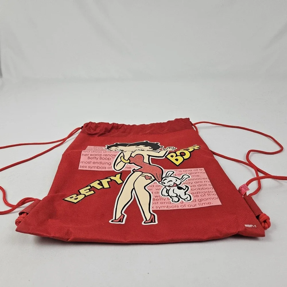 Vintage Betty Boop Backpack Drawstring Bag Sack Pudgy Red w/ Graphic EUC